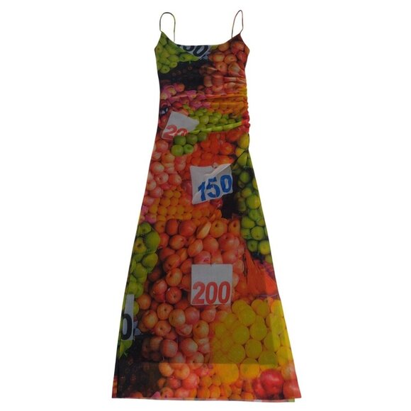 Zara Fruit Print Maxi Dress With Ruched Detail & Spaghetti Straps Polyester (S) - Picture 1 of 8